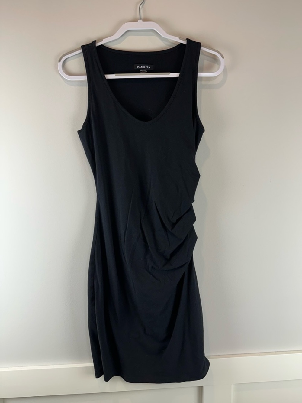 Athleta Black Sleeveless Ruched Pleats Classic LBD Della Dress Size Medium